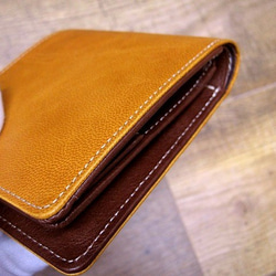 Real leather wallet/Goat and Kip Leather/Camel & Brown 第8張的照片