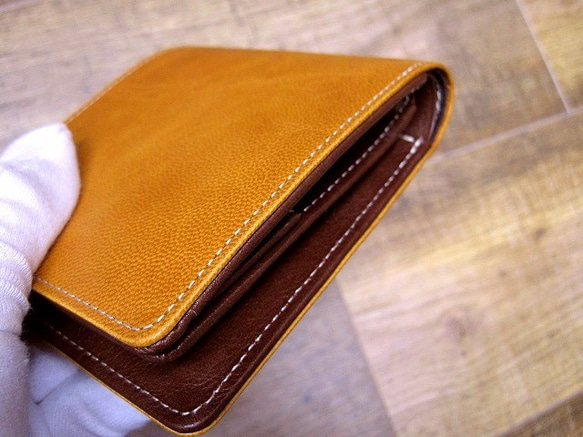 Real leather wallet/Goat and Kip Leather/Camel & Brown 第8張的照片