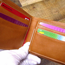 Real leather wallet/Goat and Kip Leather/Brown & Camel 第2張的照片