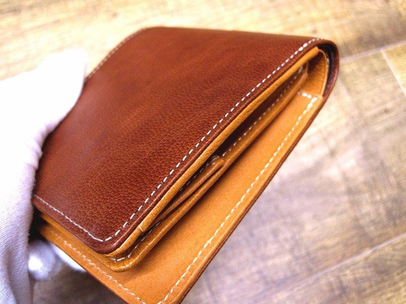 Real leather wallet/Goat and Kip Leather/Brown & Camel 第8張的照片