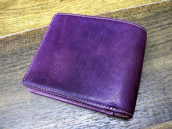 Real leather wallet/Goat and Steer Leather/Purple Combi 第1張的照片