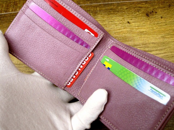 Real leather wallet/Goat and Steer Leather/Purple Combi 第2張的照片