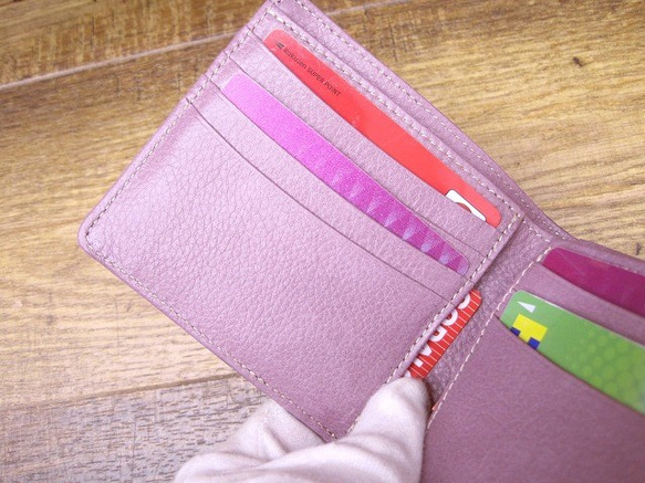 Real leather wallet/Goat and Steer Leather/Purple Combi 第4張的照片