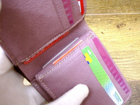 Real leather wallet/Goat and Steer Leather/Purple Combi 第7張的照片