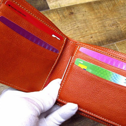 Real leather wallet/Goat and Kip Leather/Green & Orange 第2張的照片