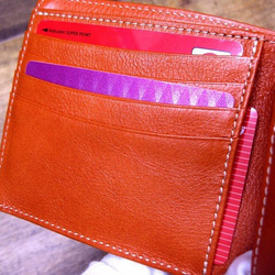 Real leather wallet/Goat and Kip Leather/Green & Orange 第4張的照片