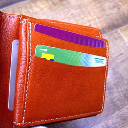 Real leather wallet/Goat and Kip Leather/Green & Orange 第7張的照片