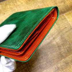 Real leather wallet/Goat and Kip Leather/Green & Orange 第8張的照片