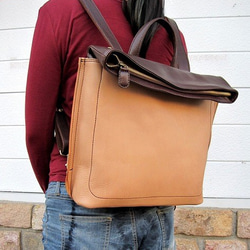 Real leather backpack/Kip leather/Beige & Choco 第1張的照片