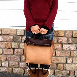 Real leather backpack/Kip leather/Beige & Choco 第8張的照片
