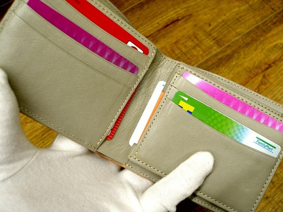 Real leather wallet & poach/Kip leather/Pink & Gray 第2張的照片