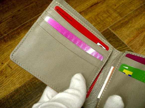 Real leather wallet & poach/Kip leather/Pink & Gray 第4張的照片