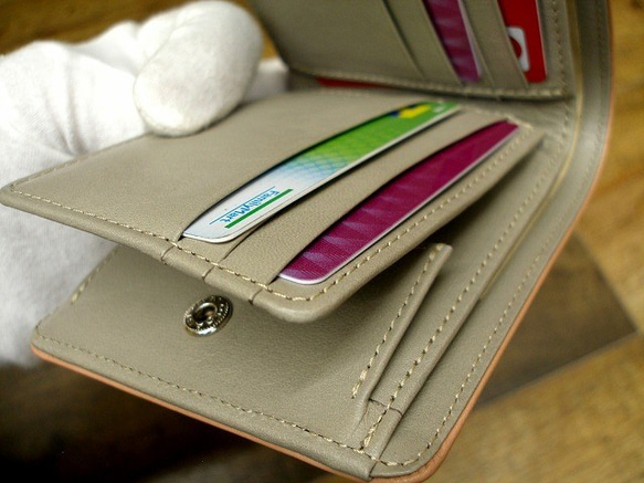 Real leather wallet & poach/Kip leather/Pink & Gray 第5張的照片