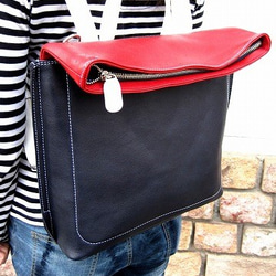 Real leather backpack/Kip leather/Navy & Red & White 第1張的照片