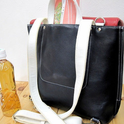 Real leather backpack/Kip leather/Navy & Red & White 第3張的照片