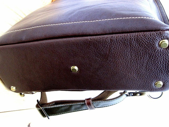 Real leather backpack/Kip leather/Choco & Orenge & Olive 第6張的照片