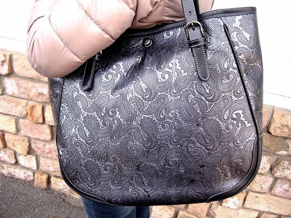 Real leather tote-bag/Steer Leather/Paisley pattern 第1張的照片