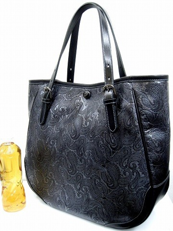 Real leather tote-bag/Steer Leather/Paisley pattern 第2張的照片