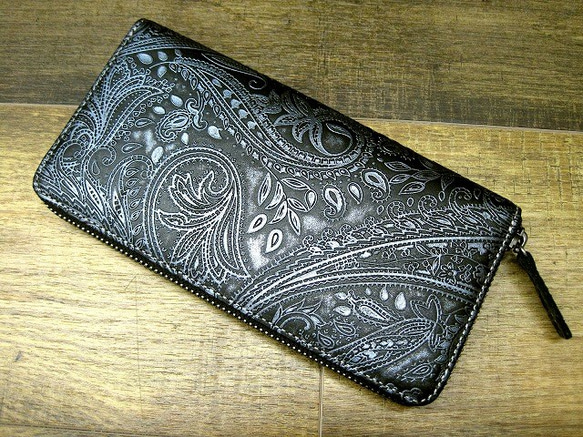 Real leather wallet/Embossing Steer leather/Paisley pattern 第1張的照片