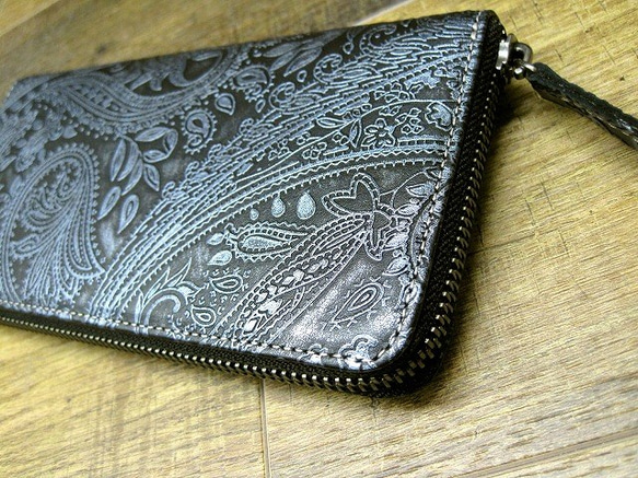 Real leather wallet/Embossing Steer leather/Paisley pattern 第2張的照片