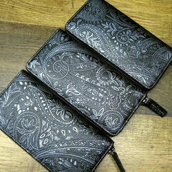 Real leather wallet/Embossing Steer leather/Paisley pattern 第6張的照片