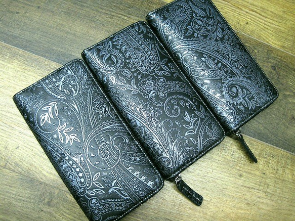 Real leather wallet/Embossing Steer leather/Paisley pattern 第7張的照片