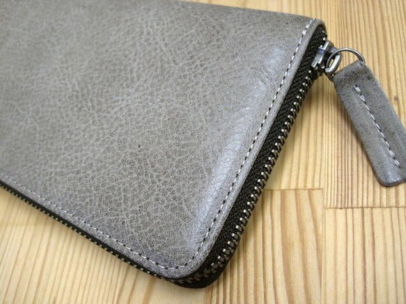 Real leather wallet/Steer leather/Damaged Gray 第2張的照片