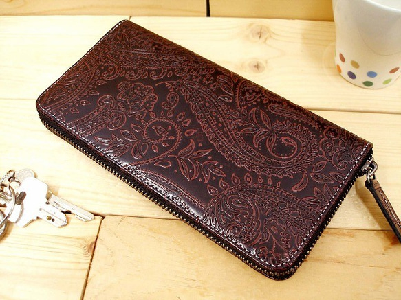 Real leather wallet/Embossing Steer leather/Paisley pattern 第1張的照片