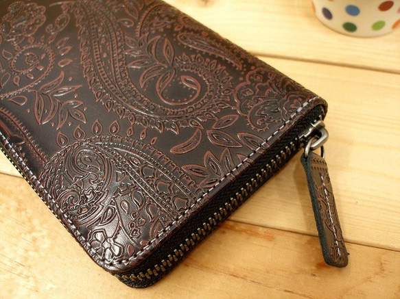 Real leather wallet/Embossing Steer leather/Paisley pattern 第2張的照片