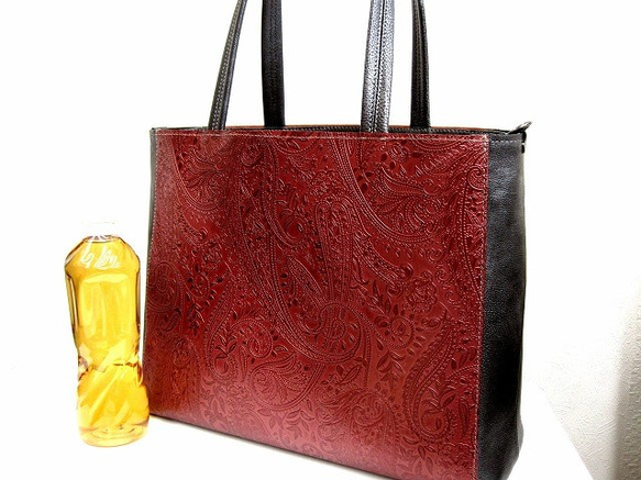 Real leather bag/Embossing leather/Paisley pattern 第2張的照片