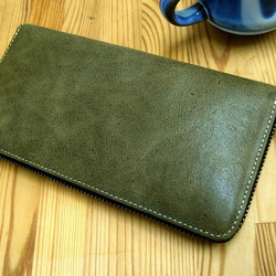 Real leather wallet/Kip leather/moss green 第1張的照片