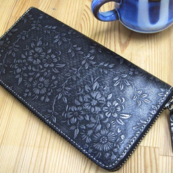 Real leather wallet/Embossing Kip leather/Chrysanthemum 第1張的照片