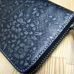 Real leather wallet/Embossing Kip leather/Chrysanthemum 第2張的照片