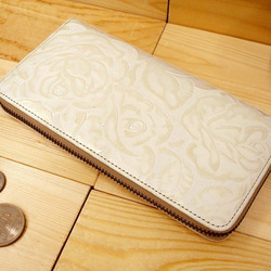 Real leather wallet/Embossing Steer leather/Rose pattern 第1張的照片