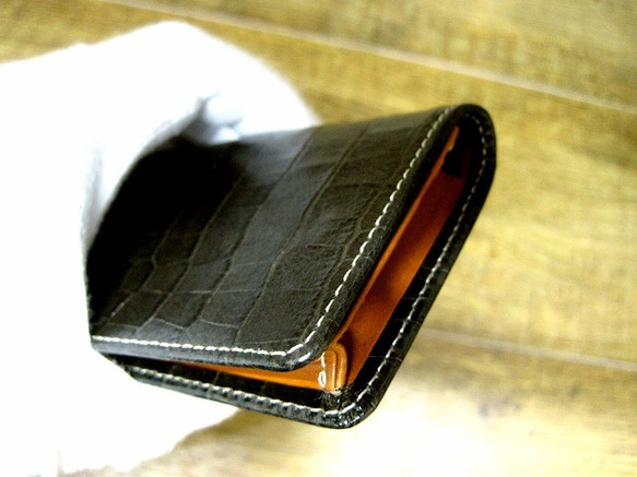 Real leather card case/Embossing Crocodile pattern 第3張的照片