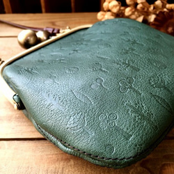Real Leather Pouch bag with metal frame/Leaf & Tree/Green 第2張的照片
