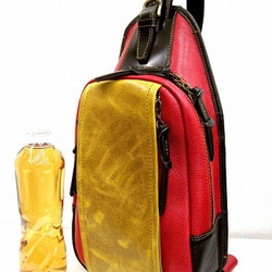 Real leather daypack/red&masterd&black 第2張的照片