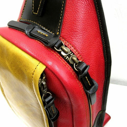 Real leather daypack/red&masterd&black 第3張的照片