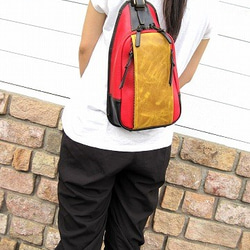 Real leather daypack/red&masterd&black 第7張的照片