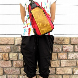 Real leather daypack/red&masterd&black 第8張的照片
