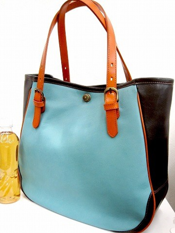 Real leather bag/Cow leather/Marine Blue 第2張的照片