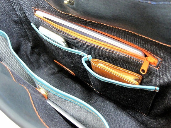 Real leather bag/Cow leather/Marine Blue 第3張的照片