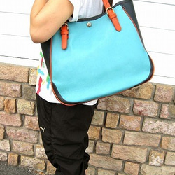 Real leather bag/Cow leather/Marine Blue 第7張的照片