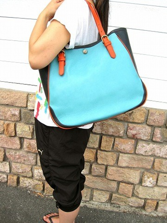 Real leather bag/Cow leather/Marine Blue 第7張的照片