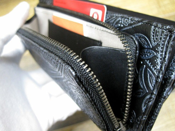 Real leather wallet/Embossing Steer leather/Paisley pattern 第6張的照片