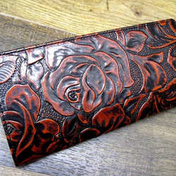 Real leather wallet/Embossing Steer leather/Rose pattern 第1張的照片