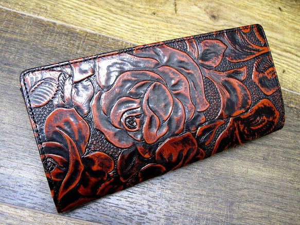 Real leather wallet/Embossing Steer leather/Rose pattern 第1張的照片