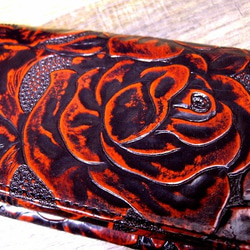 Real leather wallet/Embossing Steer leather/Rose pattern 第7張的照片