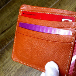 Real leather wallet/Cow Leather/Navy & Orange 第4張的照片