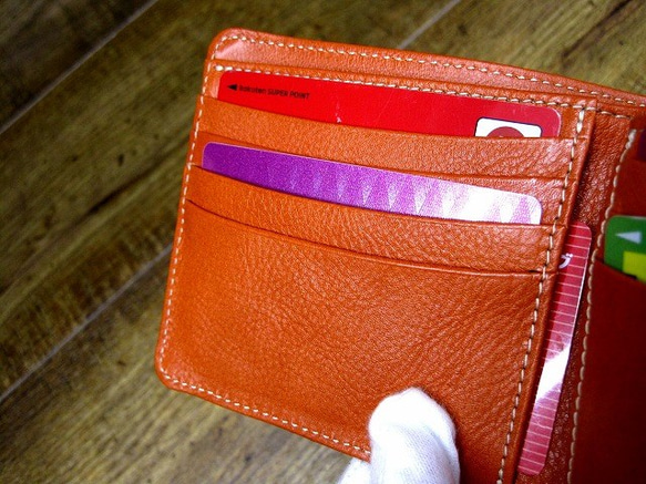 Real leather wallet/Cow Leather/Navy & Orange 第4張的照片